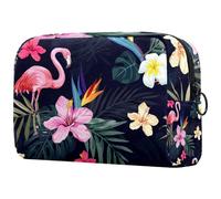 Borsa per cosmetici da donna, con fenicottero nelle piante tropicali, borsa da viaggio per articoli da toeletta grande, pratica borsa organizer con cerniera, Multi, 18.5x7.5x13cm/7.3x3x5.1in, Beauty