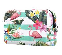 Borsa per cosmetici da donna, con fenicottero nelle piante tropicali, borsa da viaggio per articoli da toeletta grande, pratica borsa organizer con cerniera, Multi, 18.5x7.5x13cm/7.3x3x5.1in, Beauty