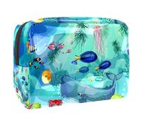 Borsa per cosmetici da donna, con granchio, corallo, pesciolino subacqueo, borsa da viaggio grande in PVC, pratica custodia organizer con cerniera, Multi, 18.5x7.5x13cm/7.3x3x5.1in, Beauty case