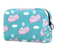 Borsa per cosmetici da donna, con grazioso maiale rosa come Pegaso e unicorno con nuvole, borsa da viaggio per articoli da toeletta grande, pratica borsa organizer con cerniera, Multi,