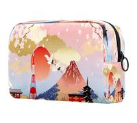 Borsa per cosmetici da donna, con immagine di ciliegia del Monte Fuji del Giappone, borsa da viaggio per articoli da toeletta grande, pratica borsa organizer con cerniera, Multi,