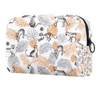 Borsa per cosmetici da donna, con leopardo nelle foglie tropicali, borsa da viaggio per articoli da toeletta grande, pratica borsa organizer con cerniera, Multi, 18.5x7.5x13cm/7.3x3x5.1in, Beauty case
