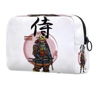Borsa per cosmetici da donna, con lettere giapponesi samurai con elementi astratti per articoli da toeletta da viaggio, grande, pratica borsa organizer con cerniera, Multi, 18.5x7.5x13cm/7.3x3x5.1in,