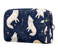 Borsa per cosmetici da donna, con lupi che Howling Shine Stars, borsa da viaggio per articoli da toeletta grande, pratica borsa organizer con cerniera, Multi, 18.5x7.5x13cm/7.3x3x5.1in, Beauty case