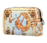 Borsa per cosmetici da donna, con mappa dei pirati e tesori, borsa da viaggio grande per trucchi, pratica borsa organizer con cerniera, Multi, 18.5x7.5x13cm/7.3x3x5.1in, Beauty case