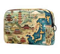 Borsa per cosmetici da donna, con mappa del Giappone, borsa da viaggio per articoli da toeletta grandi, pratica borsa organizer con cerniera, Multi, 18.5x7.5x13cm/7.3x3x5.1in, Beauty case