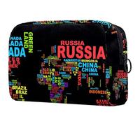 Borsa per cosmetici da donna, con mappa del mondo della Russia e Canada, borsa da viaggio per articoli da toeletta grande, pratica borsa organizer con cerniera, Multi, 18.5x7.5x13cm/7.3x3x5.1in,