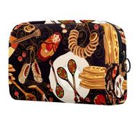 Borsa per cosmetici da donna, con matrioska russa e cucina, borsa da viaggio per articoli da toeletta grandi, pratica borsa organizer con cerniera, Multi, 18.5x7.5x13cm/7.3x3x5.1in, Beauty case