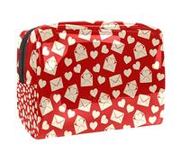 Borsa per cosmetici da donna, con motivo a cuore e lettera d'amore, in stile retrò, rossa, per articoli da toeletta da viaggio, grande, in PVC, con cerniera, Multi, 18.5x7.5x13cm/7.3x3x5.1in, Beauty