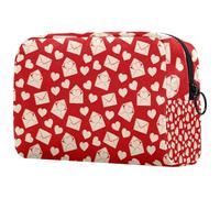 Borsa per cosmetici da donna, con motivo a cuore e lettera d'amore rossa, stile retrò, per articoli da toeletta da viaggio, grande, pratica borsa organizer con cerniera, Multi,