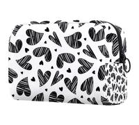 Borsa per cosmetici da donna, con motivo a cuore e scarabocchio, senza cuciture, per articoli da toeletta da viaggio, grande, pratica borsa organizer con cerniera, Multi, 18.5x7.5x13cm/7.3x3x5.1in,