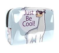 Borsa per cosmetici da donna, con motivo alpaca, con scritta "Just Be Cool", grande, in PVC, con cerniera, Multi, 18.5x7.5x13cm/7.3x3x5.1in, Beauty case