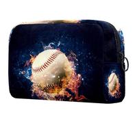 Borsa per cosmetici da donna, con motivo baseball che brucia nel fuoco, borsa da viaggio per articoli da toeletta grandi, pratica borsa organizer con cerniera, Multi, 18.5x7.5x13cm/7.3x3x5.1in, Beauty
