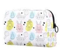 Borsa per cosmetici da donna, con motivo carro armato di robot e coniglio, borsa da viaggio grande per trucchi, pratica borsa organizer con cerniera, Multi, 18.5x7.5x13cm/7.3x3x5.1in, Beauty case