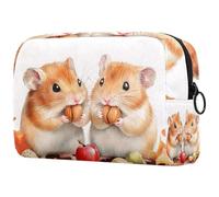 Borsa per cosmetici da donna, con motivo criceti, con frutto rosso e mangia frutta rossa, grande, con cerniera, Multi, 18.5x7.5x13cm/7.3x3x5.1in, Beauty case