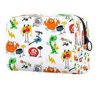 Borsa per cosmetici da donna, con motivo di mostri colorati disegnati a mano, per articoli da toeletta da viaggio, grande, pratica borsa organizer con cerniera, Multi, 18.5x7.5x13cm/7.3x3x5.1in,