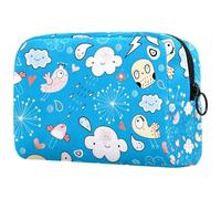 Borsa per cosmetici da donna, con motivo floreale con uccelli e nuvole, per articoli da toeletta da viaggio, grande, pratica borsa organizer con cerniera, Multi, 18.5x7.5x13cm/7.3x3x5.1in, Beauty case