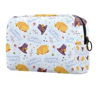 Borsa per cosmetici da donna, con motivo Happy Thanksgiving Feast, per articoli da toeletta da viaggio, grande, pratica borsa organizer con cerniera, Multi, 18.5x7.5x13cm/7.3x3x5.1in, Beauty case