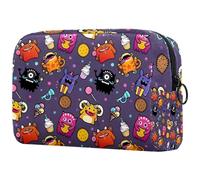 Borsa per cosmetici da donna, con motivo mostri dei cartoni animati, borsa da viaggio per articoli da toeletta grandi, pratica borsa organizer con cerniera, Multi, 18.5x7.5x13cm/7.3x3x5.1in, Beauty