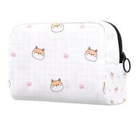 Borsa per cosmetici da donna, con motivo Shiba Inu con viso e zampa in stile cartone animato, per articoli da toeletta da viaggio, grande, pratica borsa organizer con cerniera, Multi,