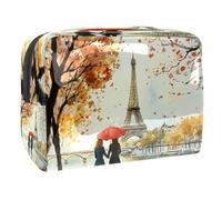Borsa per cosmetici da donna, con ombrello e torre di Parigi, borsa da viaggio per articoli da toeletta grandi in PVC, pratica custodia organizer con cerniera, Multi, 18.5x7.5x13cm/7.3x3x5.1in, Beauty