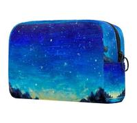 Borsa per cosmetici da donna, con paesaggio notturno, cielo stellato e montagna, riflesso sul lago, borsa da viaggio per articoli da toeletta grande, pratica borsa organizer con cerniera, Multi,