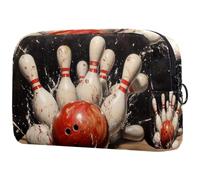 Borsa per cosmetici da donna, con palla da bowling che si schianta contro i spilli, borsa da viaggio per articoli da toeletta grande, pratica borsa organizer con cerniera