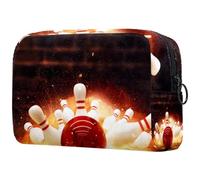 Borsa per cosmetici da donna, con palla da bowling, colpita con fuoco, borsa per articoli da toeletta da viaggio, grande, pratica borsa organizer con cerniera, Multi, 18.5x7.5x13cm/7.3x3x5.1in, Beauty