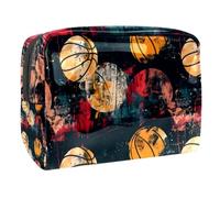 Borsa per cosmetici da donna, con palloni da basket grunge, da viaggio, grande, in PVC, con cerniera, Multi, 18.5x7.5x13cm/7.3x3x5.1in, Beauty case