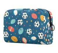 Borsa per cosmetici da donna, con palloni da calcio e rugby, borsa da viaggio per articoli da toeletta grande, pratica borsa organizer con cerniera, Multi, 18.5x7.5x13cm/7.3x3x5.1in, Beauty case