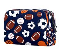 Borsa per cosmetici da donna, con palloni da calcio, rugby, baseball, basket, articoli da toeletta da viaggio, grande, pratica borsa organizer con cerniera, Multi, 18.5x7.5x13cm/7.3x3x5.1in, Beauty