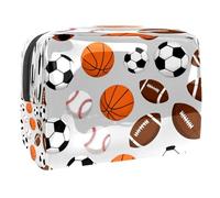 Borsa per cosmetici da donna, con palloni da football americano, basket, baseball, trousse da viaggio, grande, in PVC, con cerniera, Multi, 18.5x7.5x13cm/7.3x3x5.1in, Beauty case