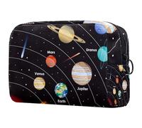 Borsa per cosmetici da donna, con pianeti dello spazio e cielo stellato, borsa da viaggio per articoli da toeletta grande, pratica borsa organizer con cerniera, Multi, 18.5x7.5x13cm/7.3x3x5.1in,