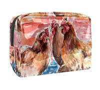 Borsa per cosmetici da donna, con quattro galline nell'acqua, borsa da toeletta da viaggio, grande, in PVC, pratica custodia organizer con cerniera, Multi, 18.5x7.5x13cm/7.3x3x5.1in, Beauty case
