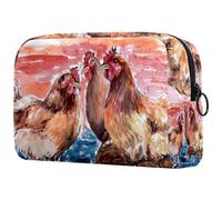 Borsa per cosmetici da donna, con quattro galline nell'acqua, borsa da viaggio per articoli da toeletta grande, pratica borsa organizer con cerniera, Multi, 18.5x7.5x13cm/7.3x3x5.1in, Beauty case
