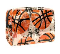 Borsa per cosmetici da donna, con quattro palloni da basket, per articoli da toeletta da viaggio, grande, in PVC, con cerniera, Multi, 18.5x7.5x13cm/7.3x3x5.1in, Beauty case