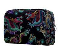Borsa per cosmetici da donna, con ricamo con draghi cinesi, borsa da viaggio per articoli da toeletta grande, pratica borsa organizer con cerniera, Multi, 18.5x7.5x13cm/7.3x3x5.1in, Beauty case
