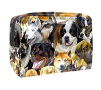 Borsa per cosmetici da donna, con ritratti di cuccioli di bulldog, trousse da viaggio grande in PVC per trucchi con cerniera, Multi, 18.5x7.5x13cm/7.3x3x5.1in, Beauty case