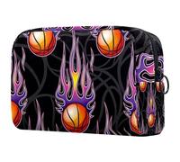 Borsa per cosmetici da donna, con scritta "Power Fire", per sport, basket, viola, per articoli da toeletta da viaggio, grande, pratica borsa organizer con cerniera, Multi, 18.5x7.5x13cm/7.3x3x5.1in,