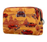 Borsa per cosmetici da donna, con scritta "Powerful Muscle Cars on Desert Mountains", da viaggio, grande, con cerniera, Multi, 18.5x7.5x13cm/7.3x3x5.1in, Beauty case