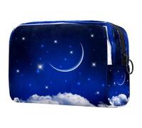 Borsa per cosmetici da donna, con sfondo blu cielo notturno con luna sopra le nuvole, borsa da viaggio per articoli da toeletta grande, pratica borsa organizer con cerniera, Multi,
