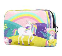 Borsa per cosmetici da donna, con sfondo colorato con mondo magico e unicorno, borsa da viaggio grande per trucchi, pratica borsa organizer con cerniera, Multi, 18.5x7.5x13cm/7.3x3x5.1in, Beauty case
