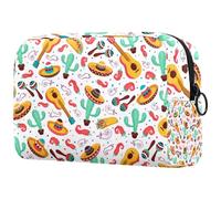 Borsa per cosmetici da donna, con simbolo della cultura della chitarra messicana, borsa da viaggio per articoli da toeletta grande, pratica borsa organizer con cerniera, Multi,