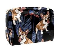 Borsa per cosmetici da donna, con simpatico cane corgi tra le foglie, borsa da viaggio per articoli da toeletta grandi in PVC con cerniera, Multi, 18.5x7.5x13cm/7.3x3x5.1in, Beauty case