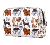 Borsa per cosmetici da donna, con simpatico cane husky chihuahua shar pei cucciolo di chihuahua e articoli da toeletta da viaggio, borsa organizer con cerniera, Multi, 18.5x7.5x13cm/7.3x3x5.1in,