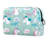 Borsa per cosmetici da donna, con simpatico cartone animato divertente, con unicorno, nuvole magiche, borsa da viaggio per articoli da toeletta grande, pratica borsa organizer con cerniera, Multi,