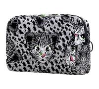 Borsa per cosmetici da donna, con simpatico cucciolo di leopardo, borsa da viaggio per articoli da toeletta grande, pratica borsa organizer con cerniera, Multi, 18.5x7.5x13cm/7.3x3x5.1in, Beauty case