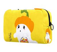 Borsa per cosmetici da donna, con simpatico fantasma in stile cartone animato con cappello di zucca, borsa da viaggio per articoli da toeletta grande, pratica borsa organizer con cerniera, Multi,