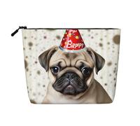 Borsa per cosmetici da donna con stampa dei fiordi norvegesi, organizer da viaggio portatile, borsa da toilette con chiusura a zip, Carino Buon Compleanno Carlino Cucciolo, Taglia unica