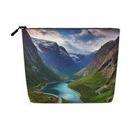 Borsa per cosmetici da donna con stampa dei fiordi norvegesi, organizer da viaggio portatile, borsa da toilette con chiusura a zip, Fiordi Norvegesi, Taglia unica